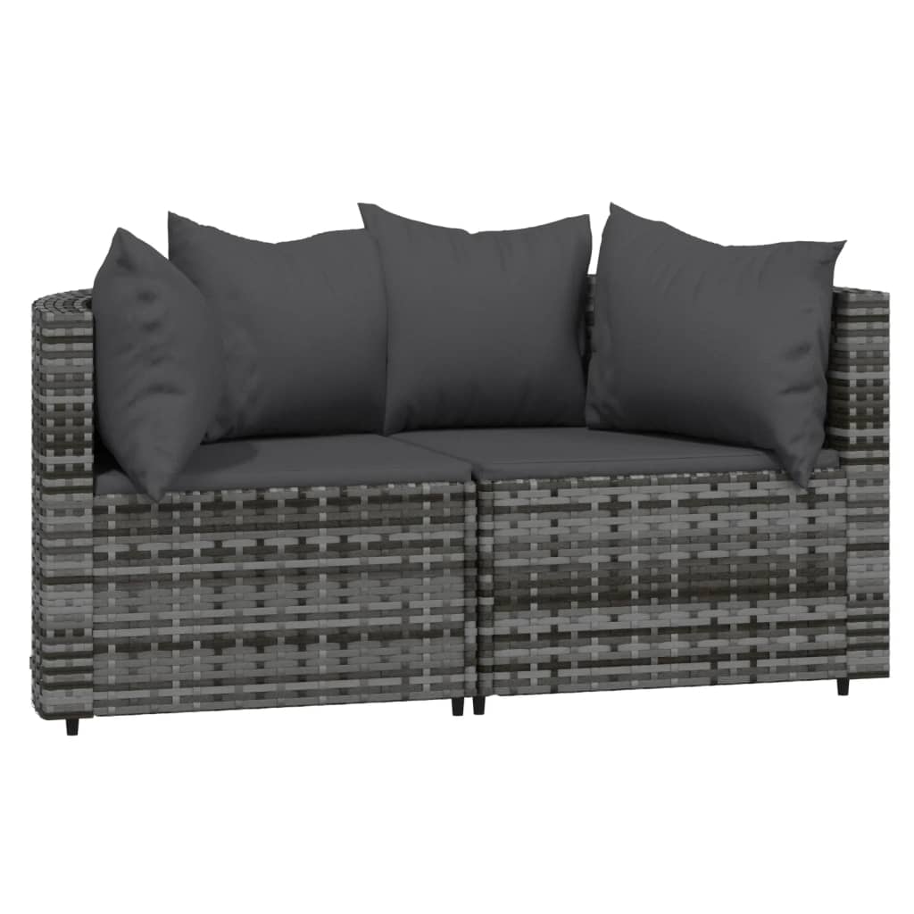 3-delige Loungeset met kussens poly rattan grijs