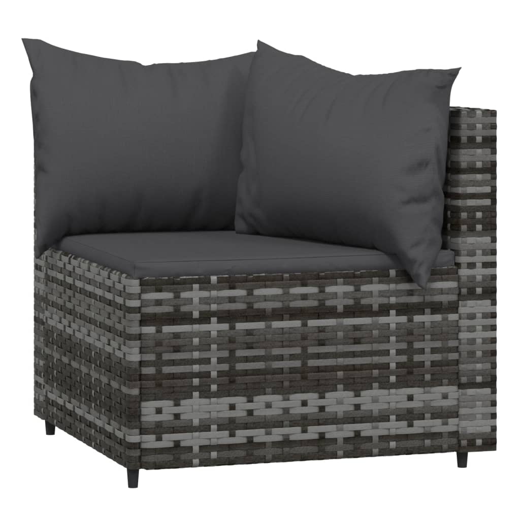 3-delige Loungeset met kussens poly rattan grijs