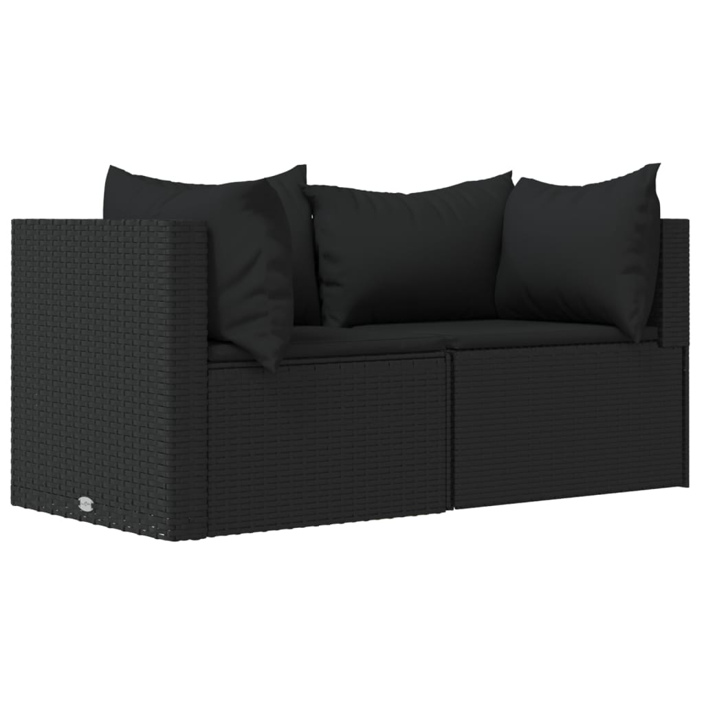 3-delige Loungeset met kussens poly rattan zwart