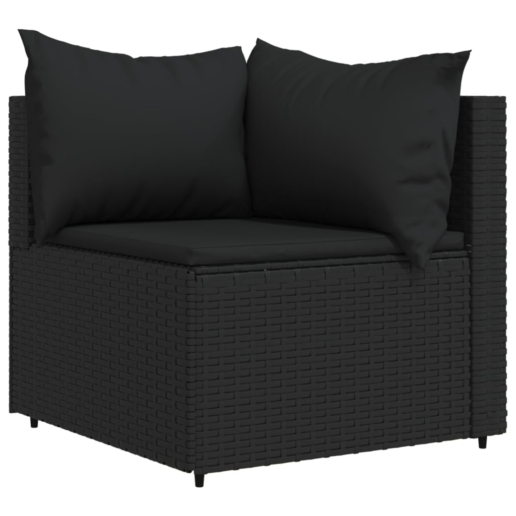 3-delige Loungeset met kussens poly rattan zwart