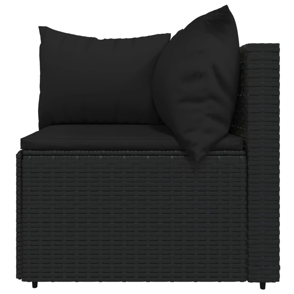 3-delige Loungeset met kussens poly rattan zwart