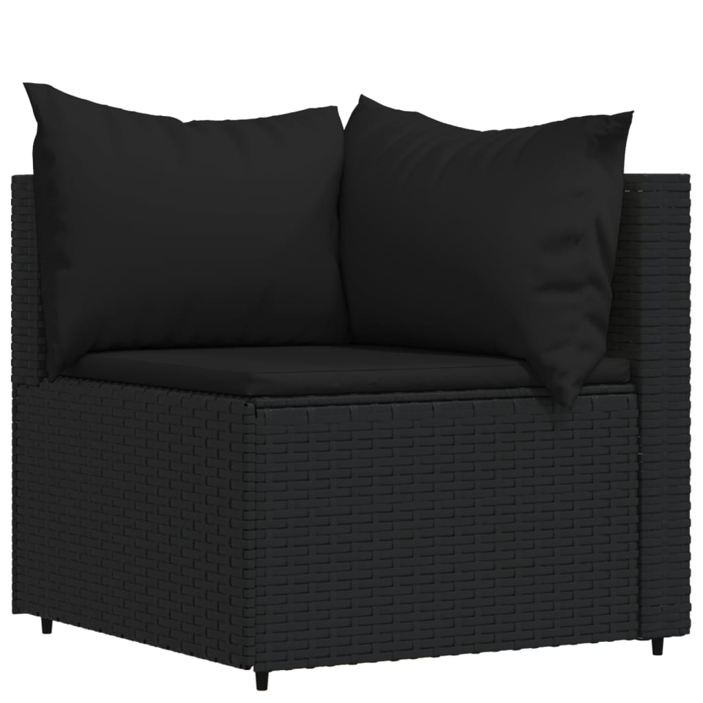 3-delige Loungeset met kussens poly rattan zwart