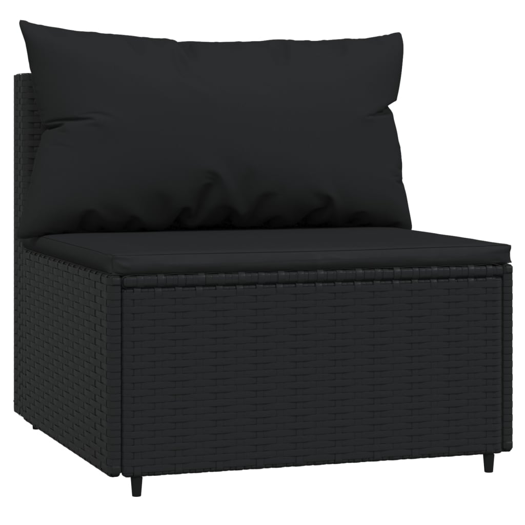 3-delige Loungeset met kussens poly rattan zwart