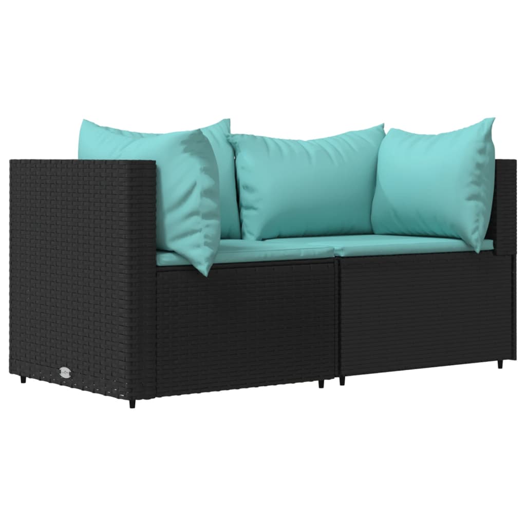 3-delige Loungeset met kussens poly rattan zwart