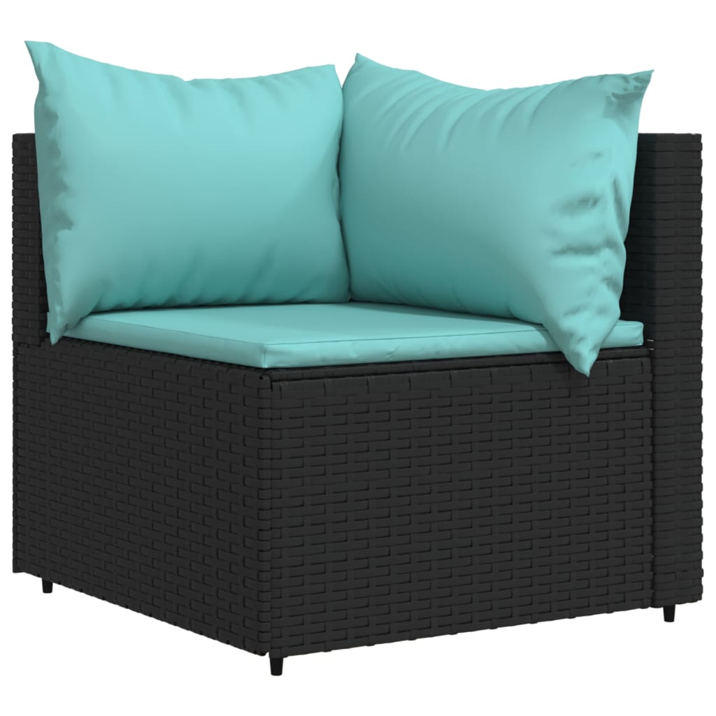 3-delige Loungeset met kussens poly rattan zwart