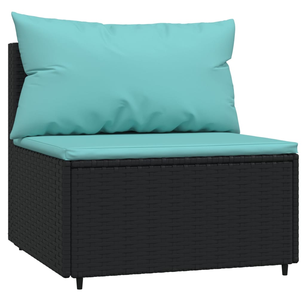 3-delige Loungeset met kussens poly rattan zwart