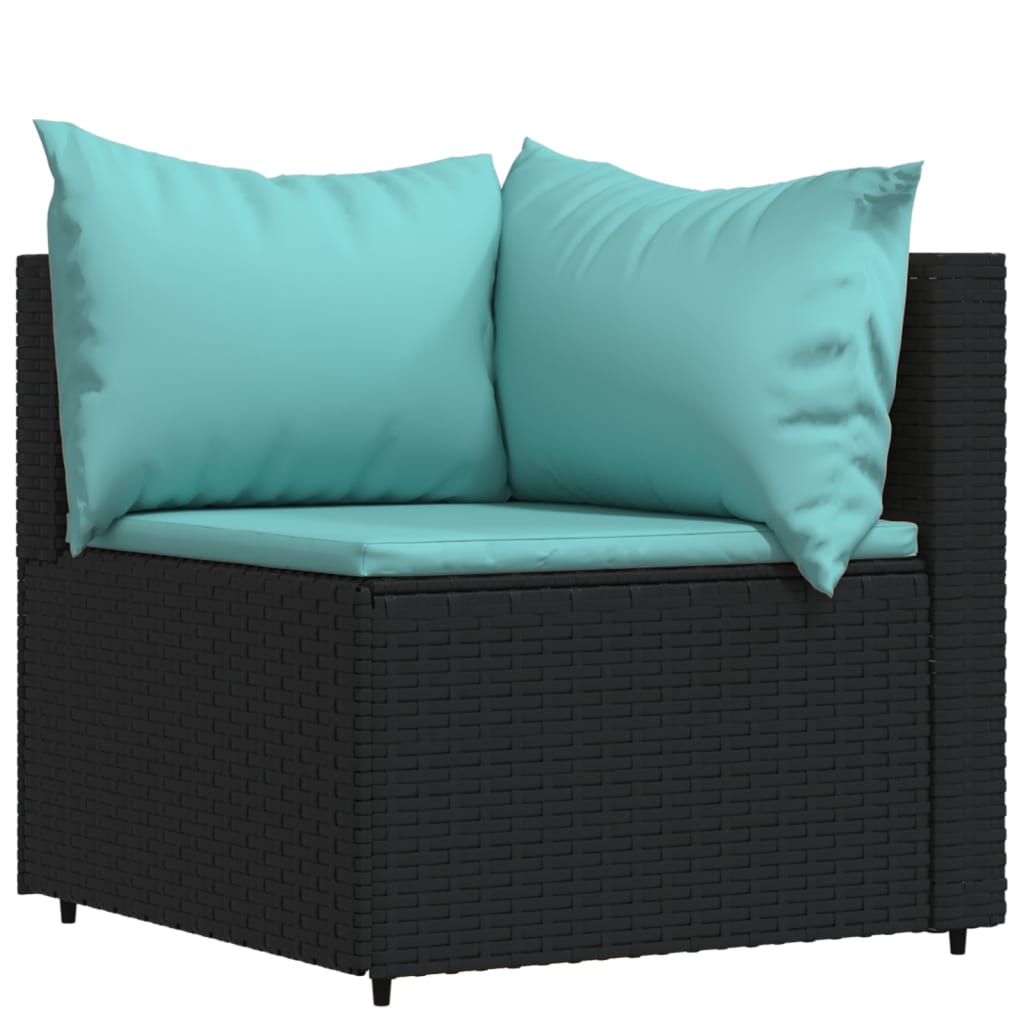 3-delige Loungeset met kussens poly rattan zwart