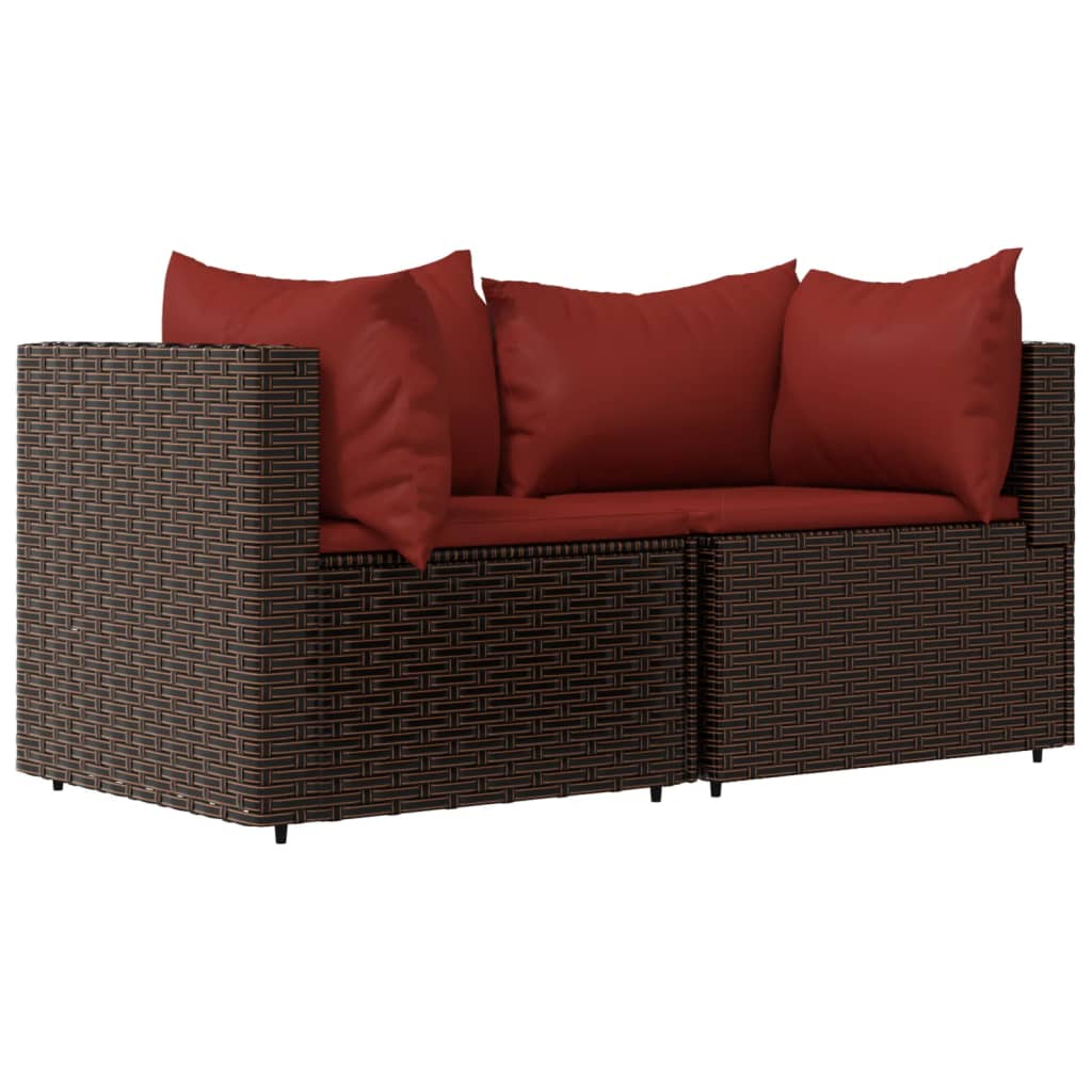 3-delige Loungeset met kussens poly rattan bruin