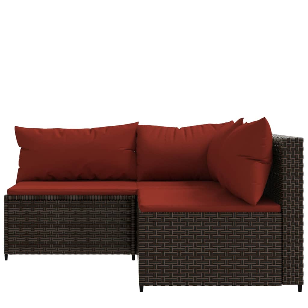 3-delige Loungeset met kussens poly rattan bruin