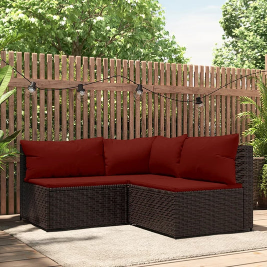 3-delige Loungeset met kussens poly rattan bruin