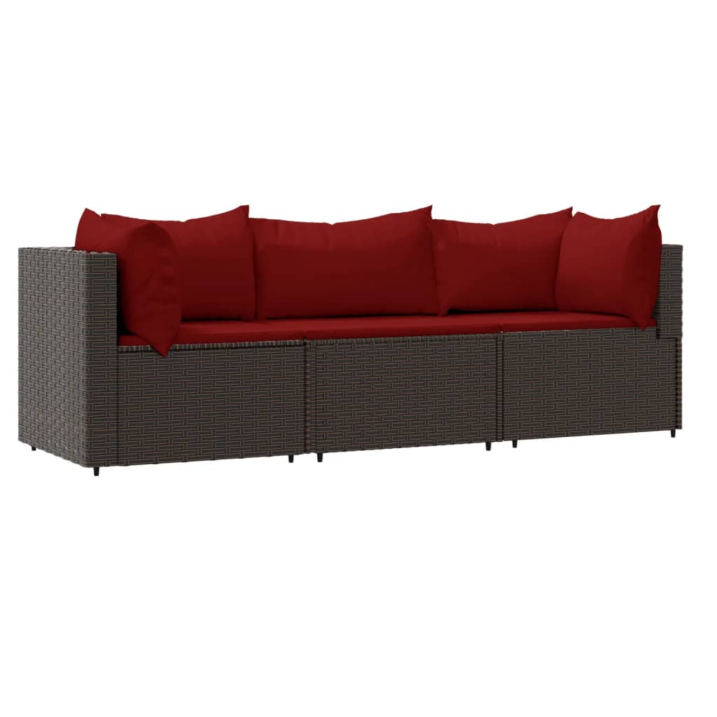 3-delige Loungeset met kussens poly rattan bruin