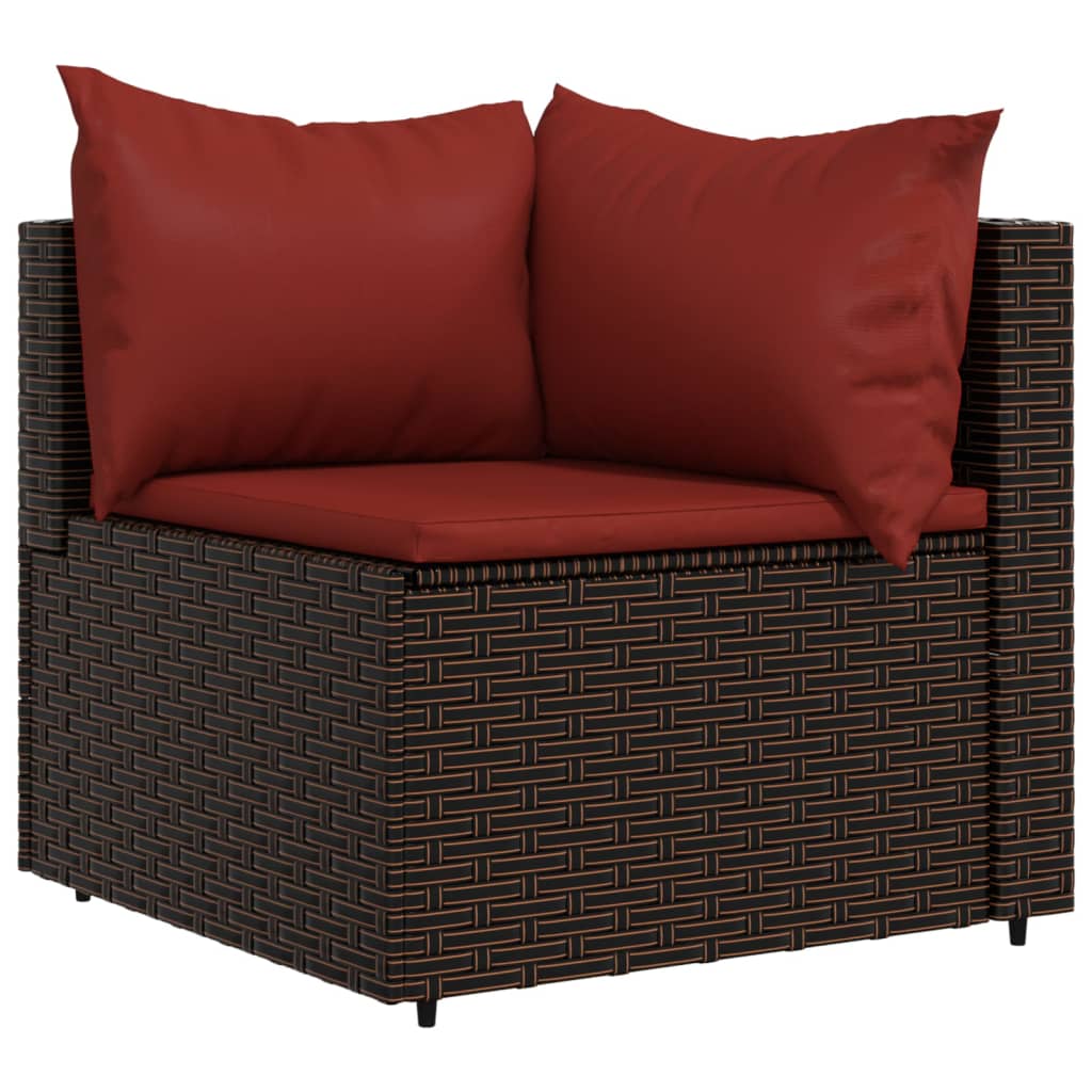 3-delige Loungeset met kussens poly rattan bruin