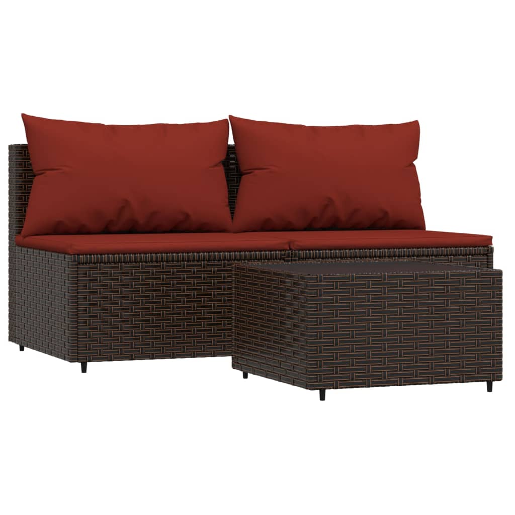 3-delige Loungeset met kussens poly rattan bruin