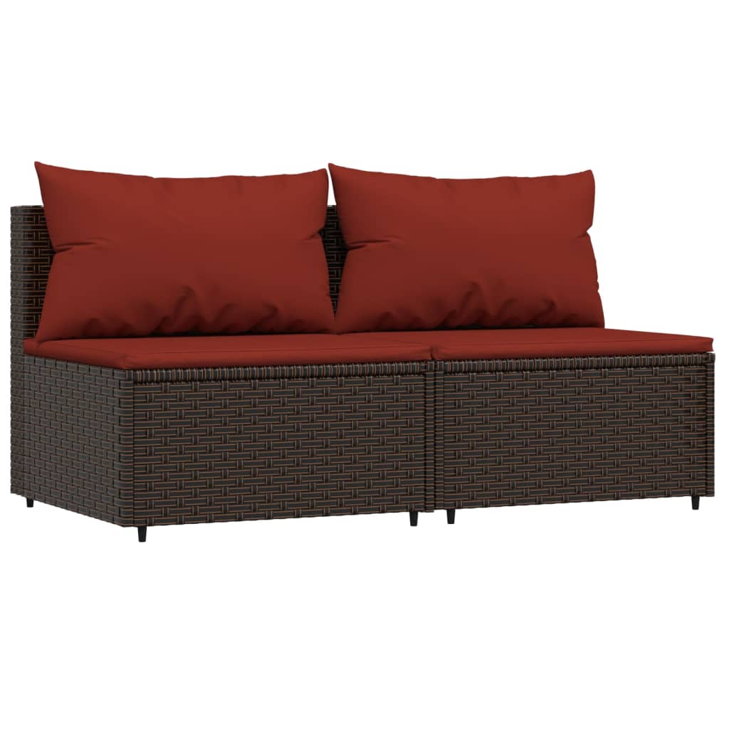 3-delige Loungeset met kussens poly rattan bruin