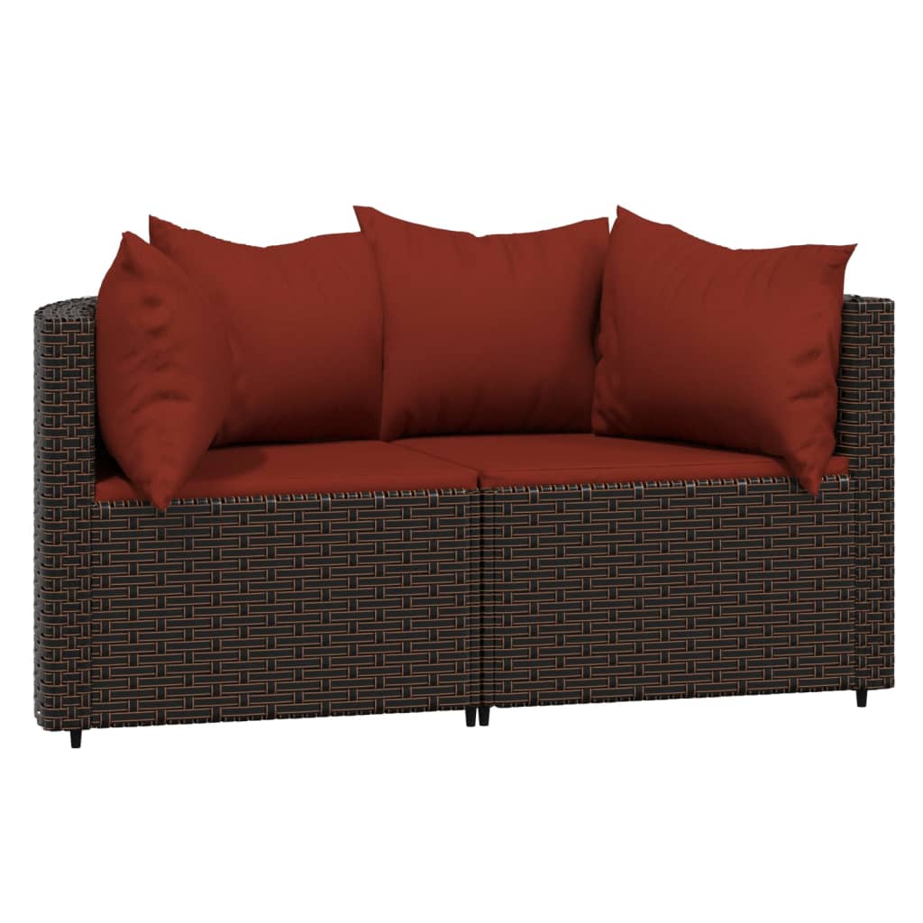 3-delige Loungeset met kussens poly rattan bruin