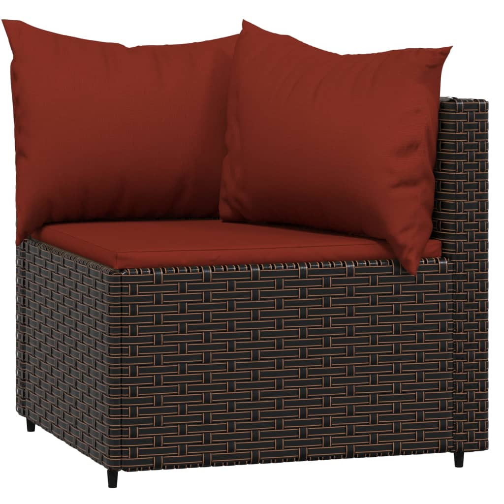 3-delige Loungeset met kussens poly rattan bruin