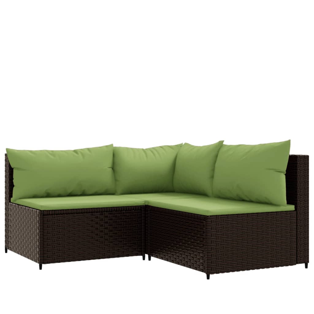 3-delige Loungeset met kussens poly rattan bruin