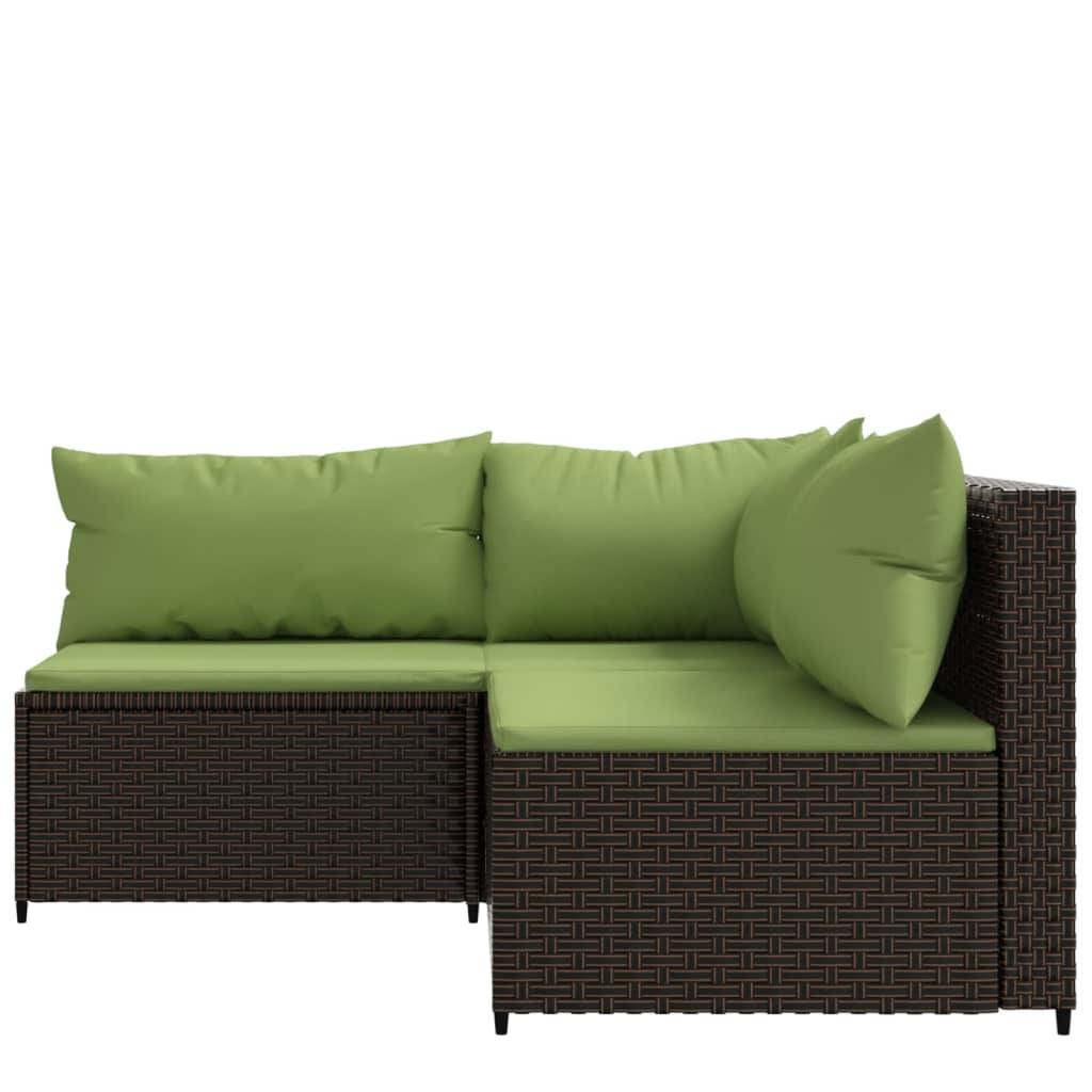 3-delige Loungeset met kussens poly rattan bruin