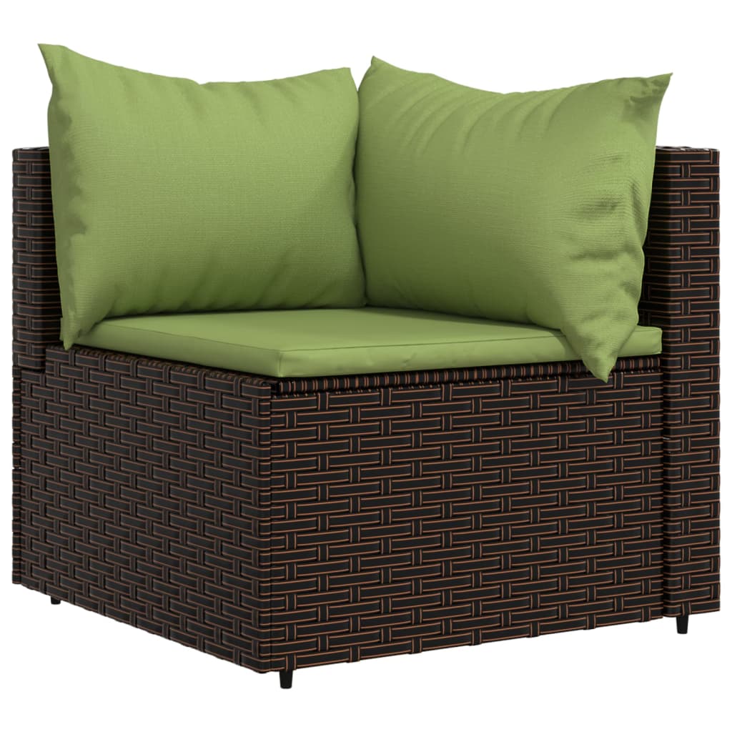 3-delige Loungeset met kussens poly rattan bruin