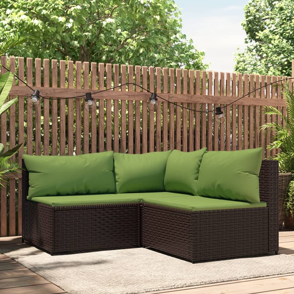 3-delige Loungeset met kussens poly rattan bruin