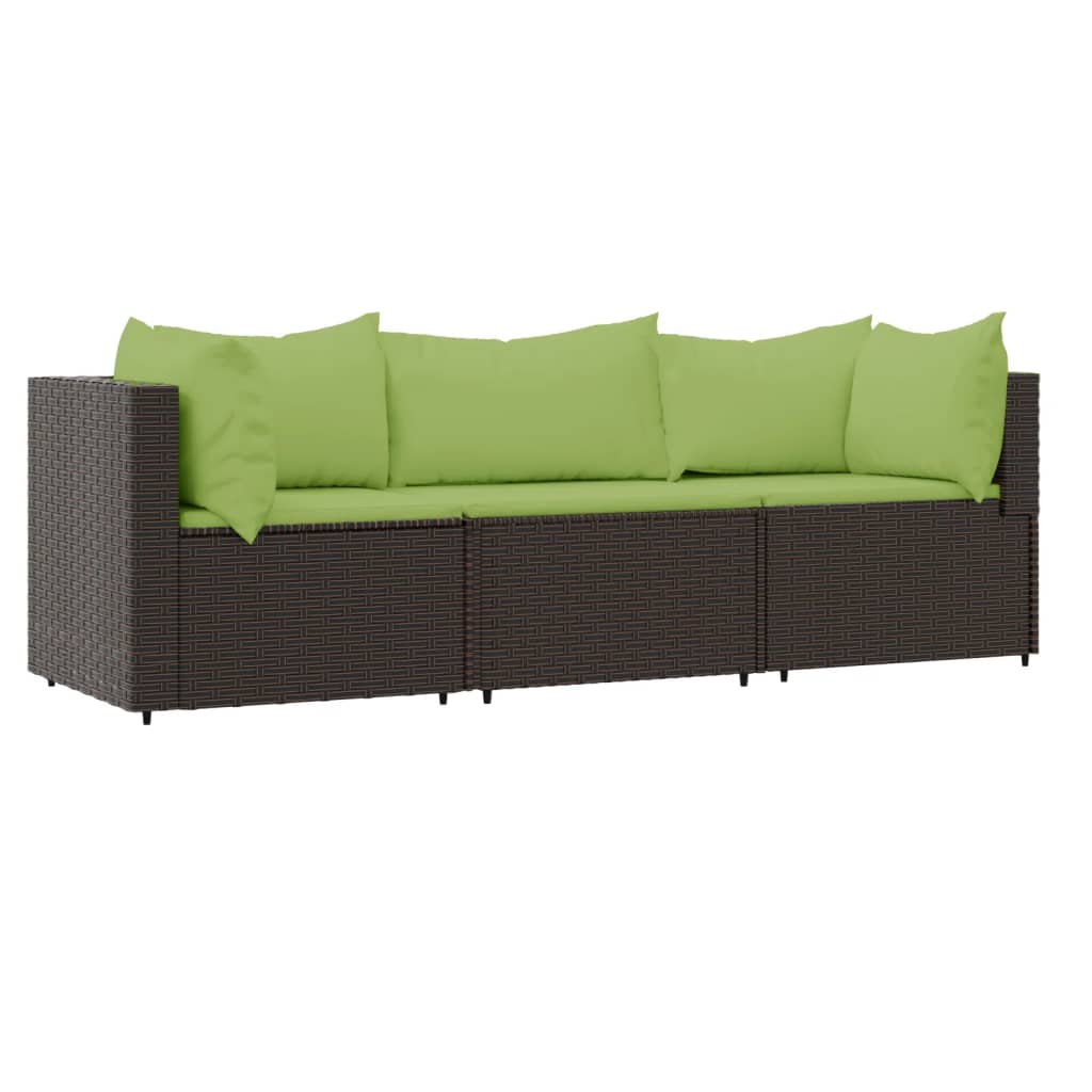 3-delige Loungeset met kussens poly rattan bruin