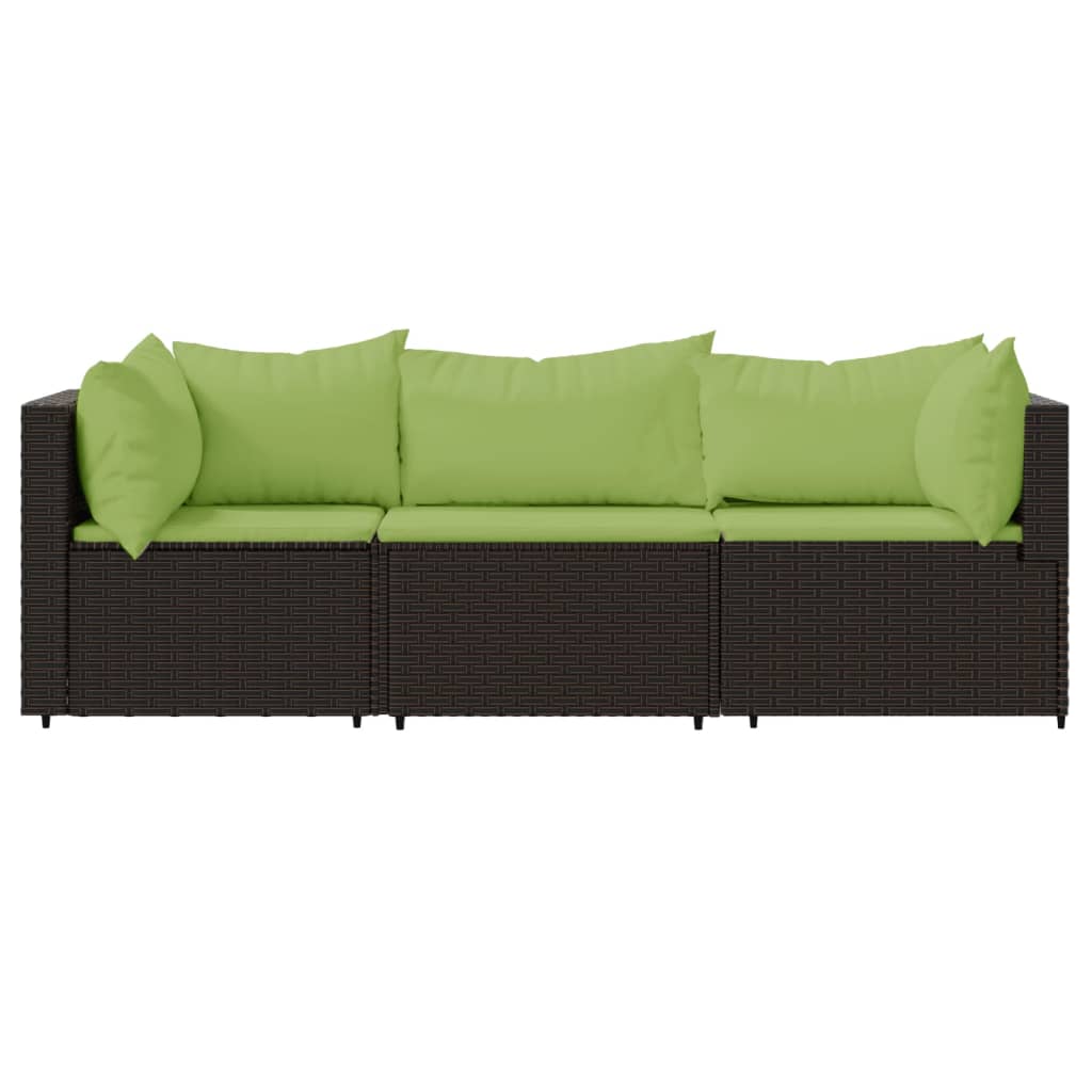 3-delige Loungeset met kussens poly rattan bruin