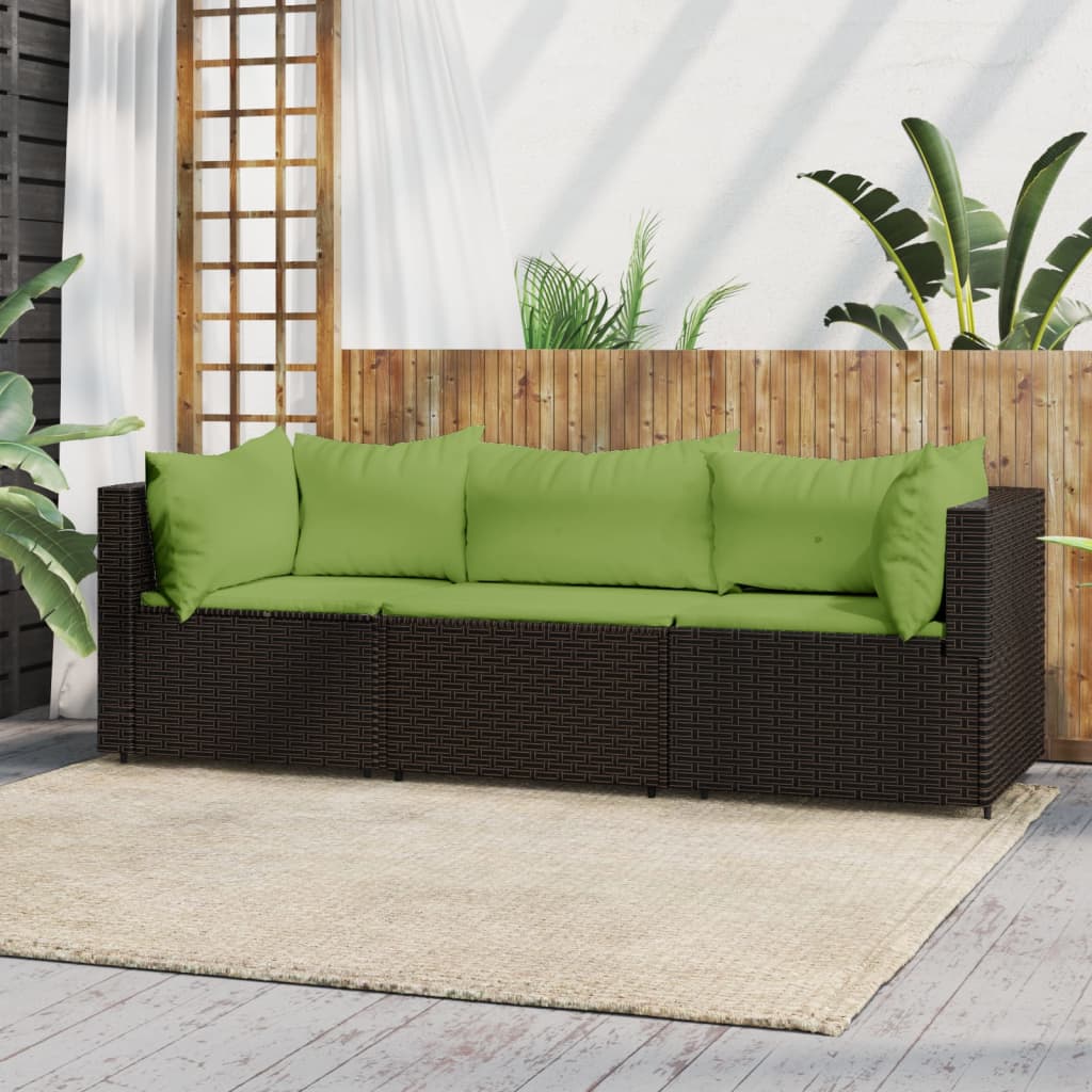 3-delige Loungeset met kussens poly rattan bruin