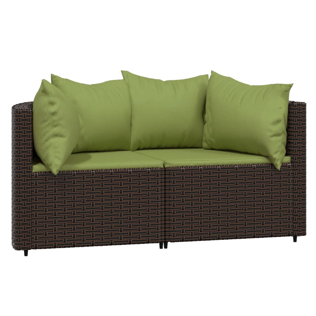 3-delige Loungeset met kussens poly rattan bruin