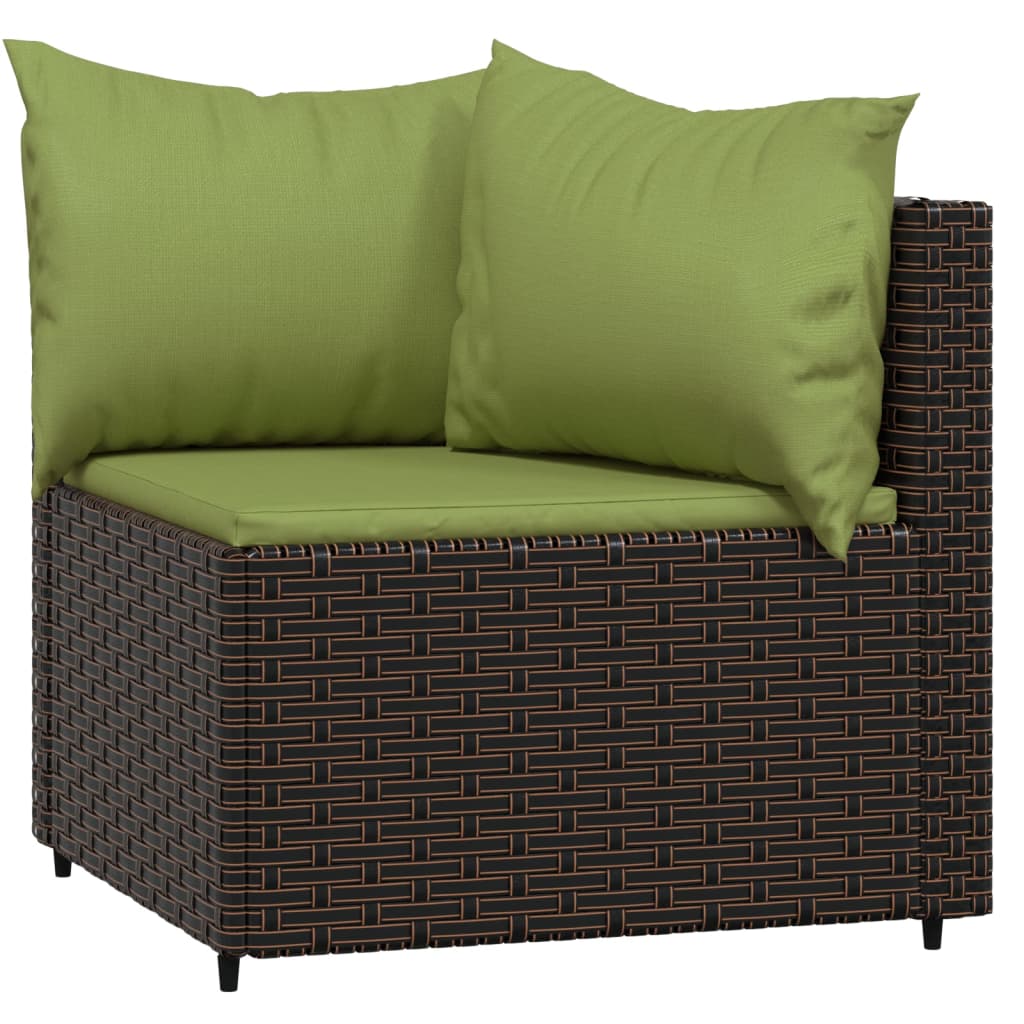 3-delige Loungeset met kussens poly rattan bruin