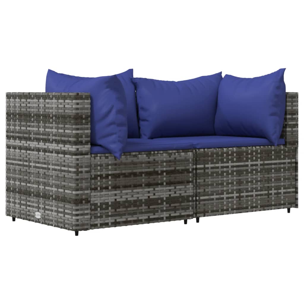 3-delige Loungeset met kussens poly rattan grijs