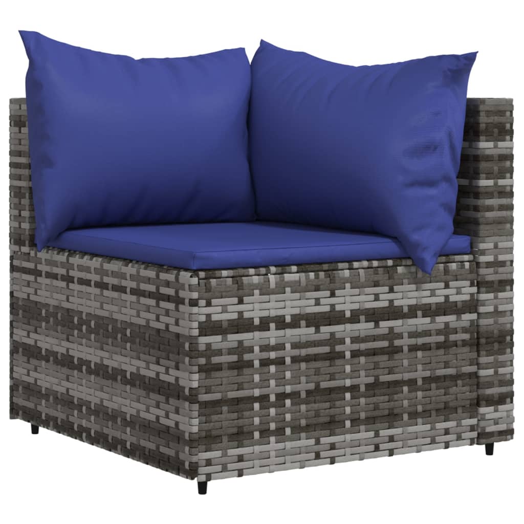 3-delige Loungeset met kussens poly rattan grijs