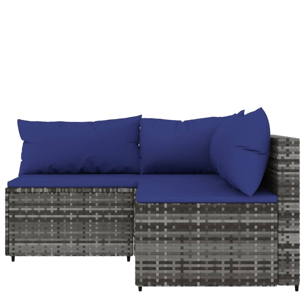 3-delige Loungeset met kussens poly rattan grijs