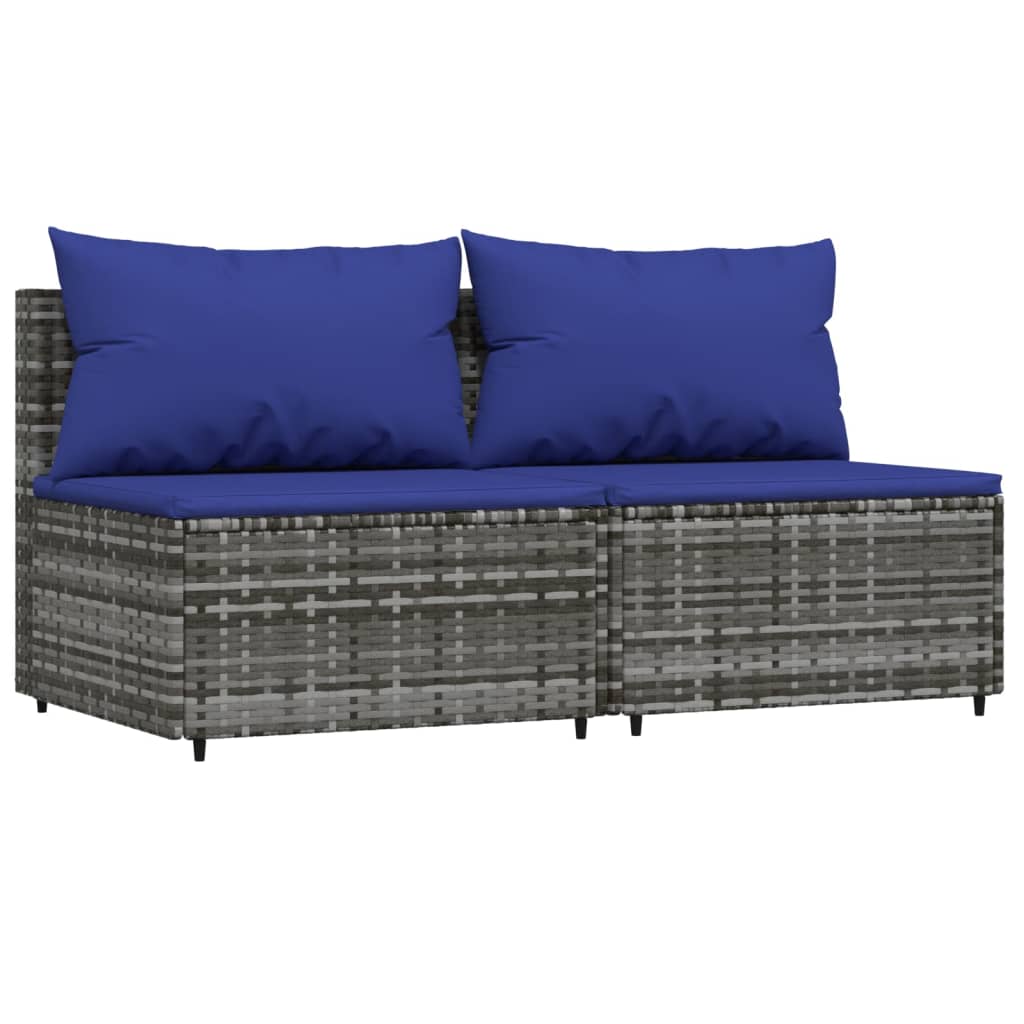 3-delige Loungeset met kussens poly rattan grijs