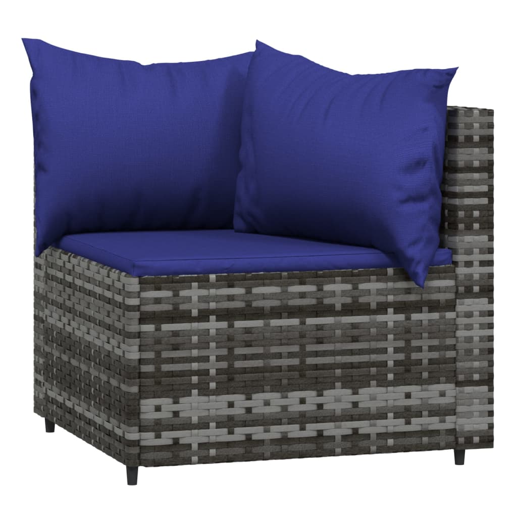 3-delige Loungeset met kussens poly rattan grijs