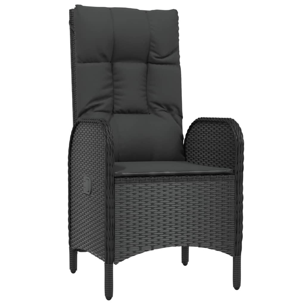 3-delige Loungeset met kussens poly rattan zwart