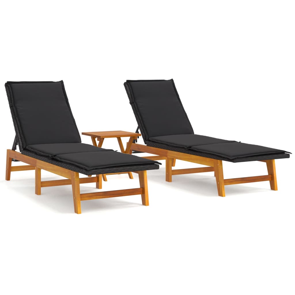 3-delige Loungeset poly rattan en massief acaciahout