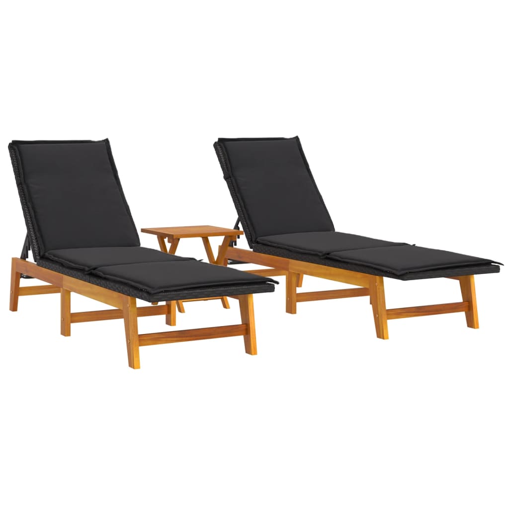 3-delige Loungeset poly rattan en massief acaciahout