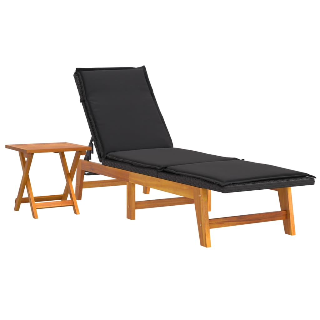 3-delige Loungeset poly rattan en massief acaciahout