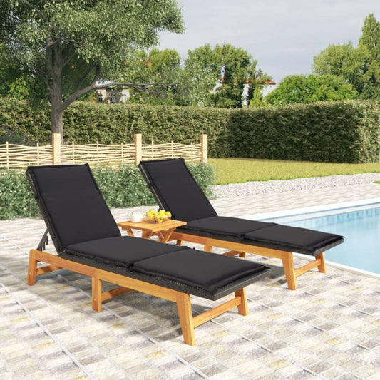 3-delige Loungeset poly rattan en massief acaciahout