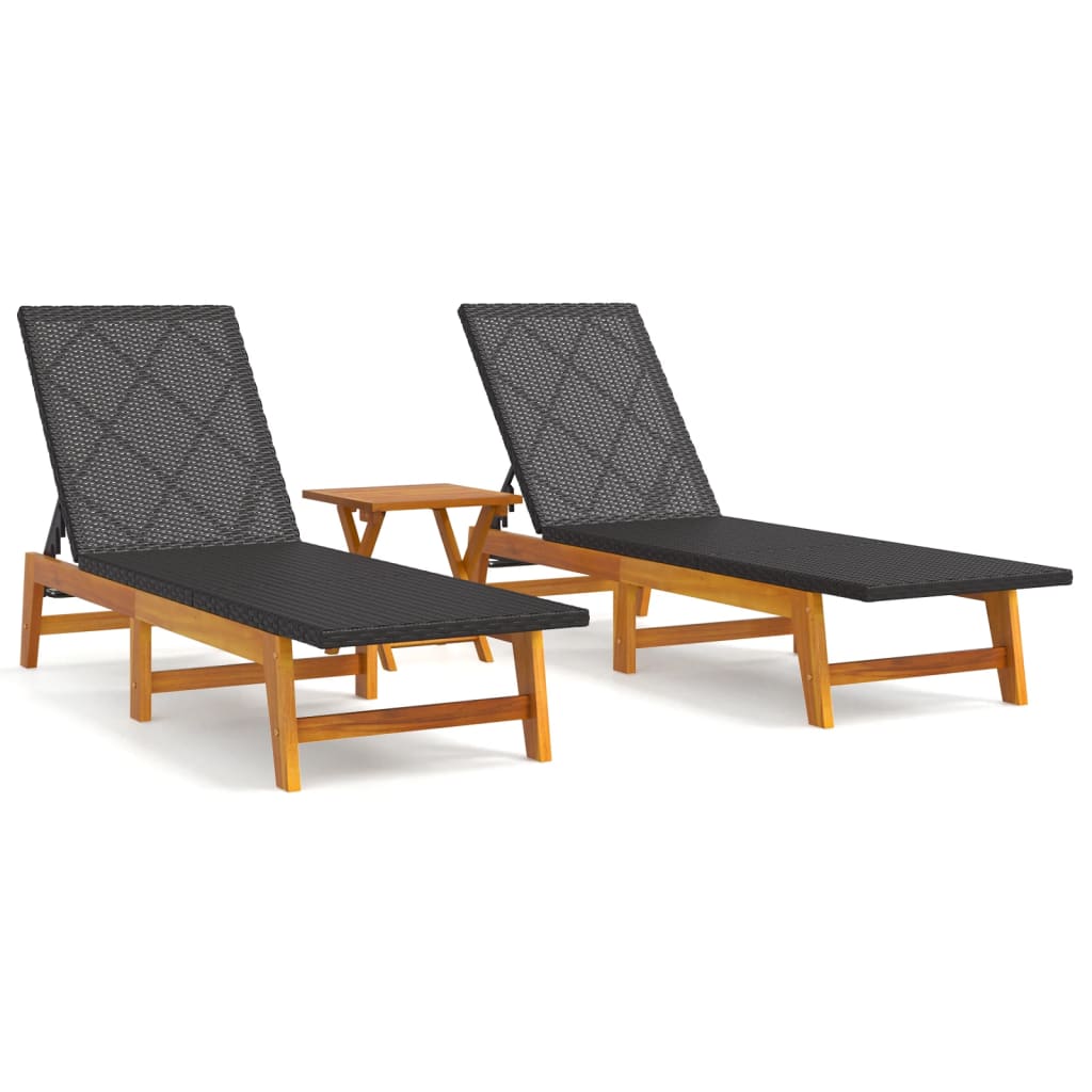 3-delige Loungeset poly rattan en massief acaciahout