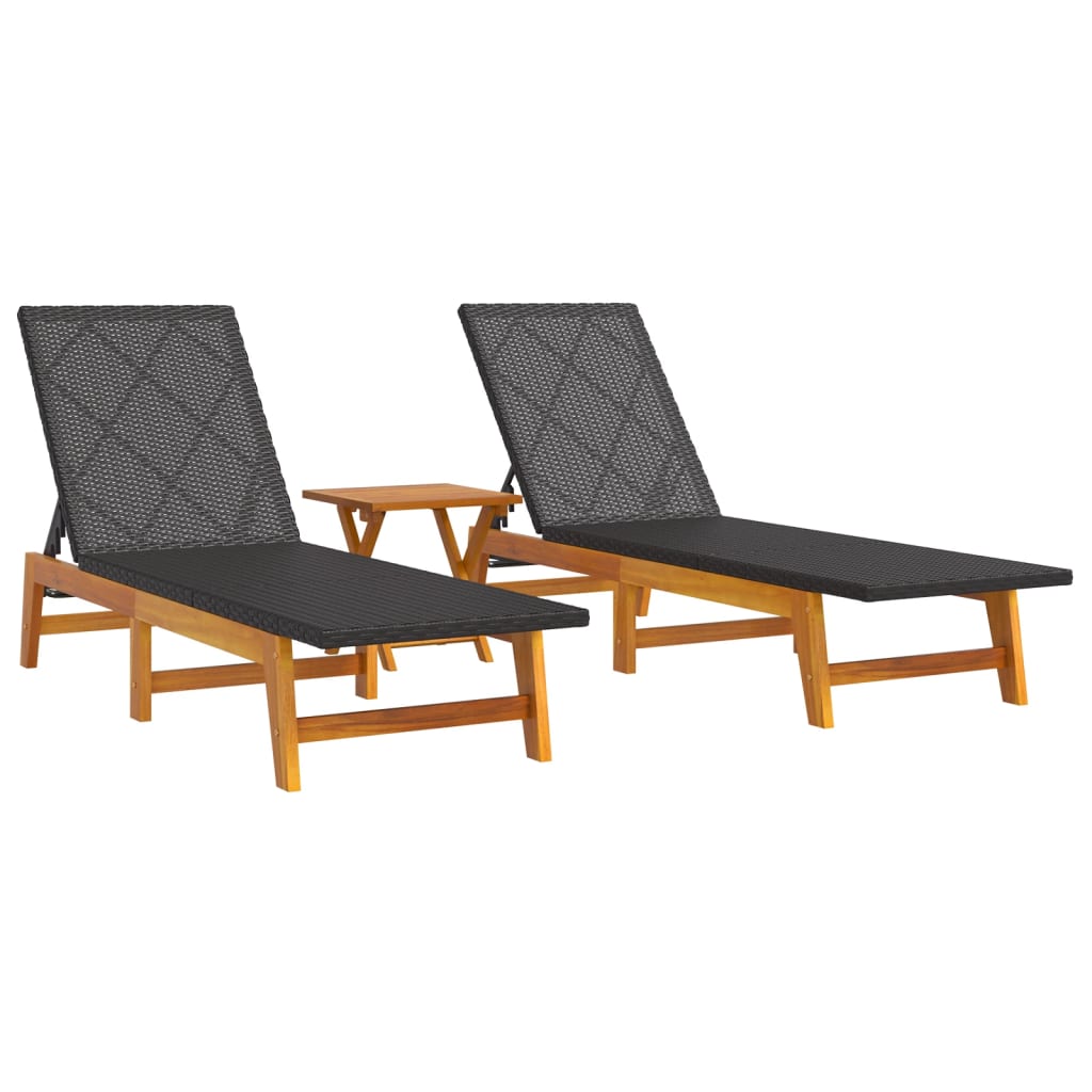 3-delige Loungeset poly rattan en massief acaciahout