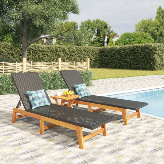 3-delige Loungeset poly rattan en massief acaciahout