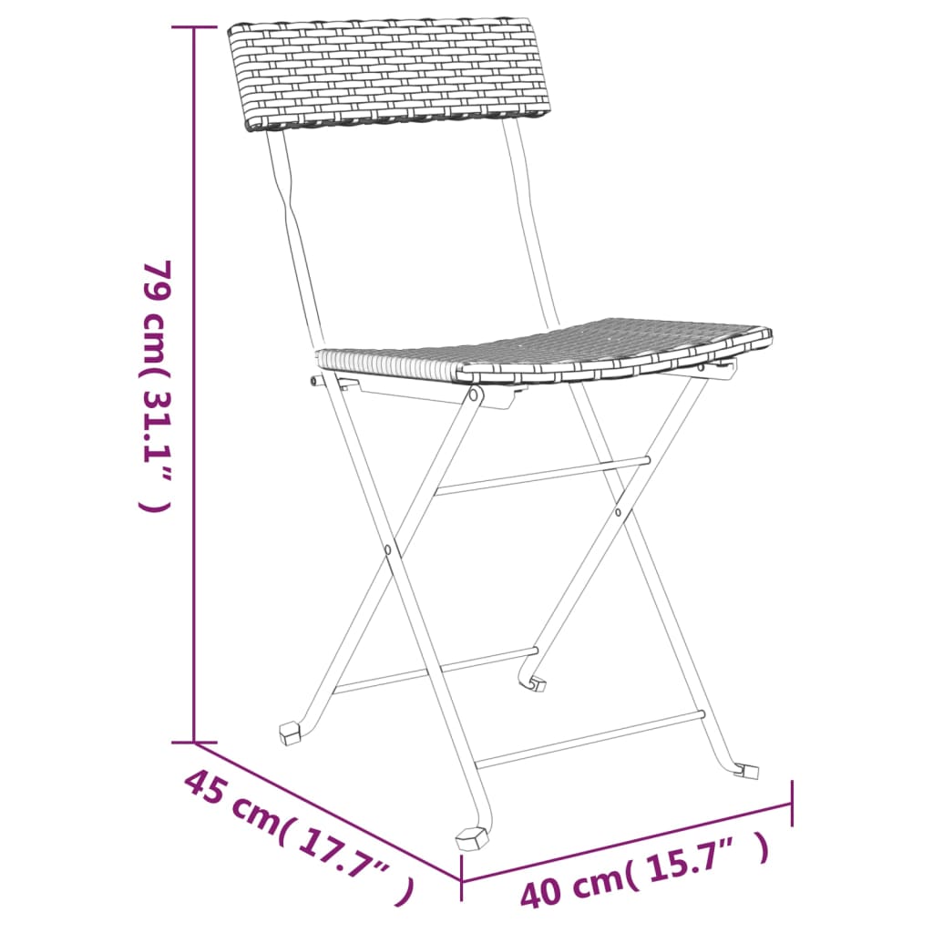 3-delige Bistroset inklapbaar poly rattan grijs