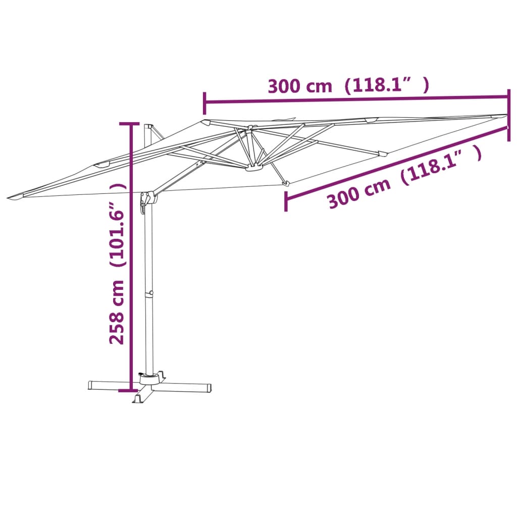 Zweefparasol met aluminium paal 300x300 cm zandwit