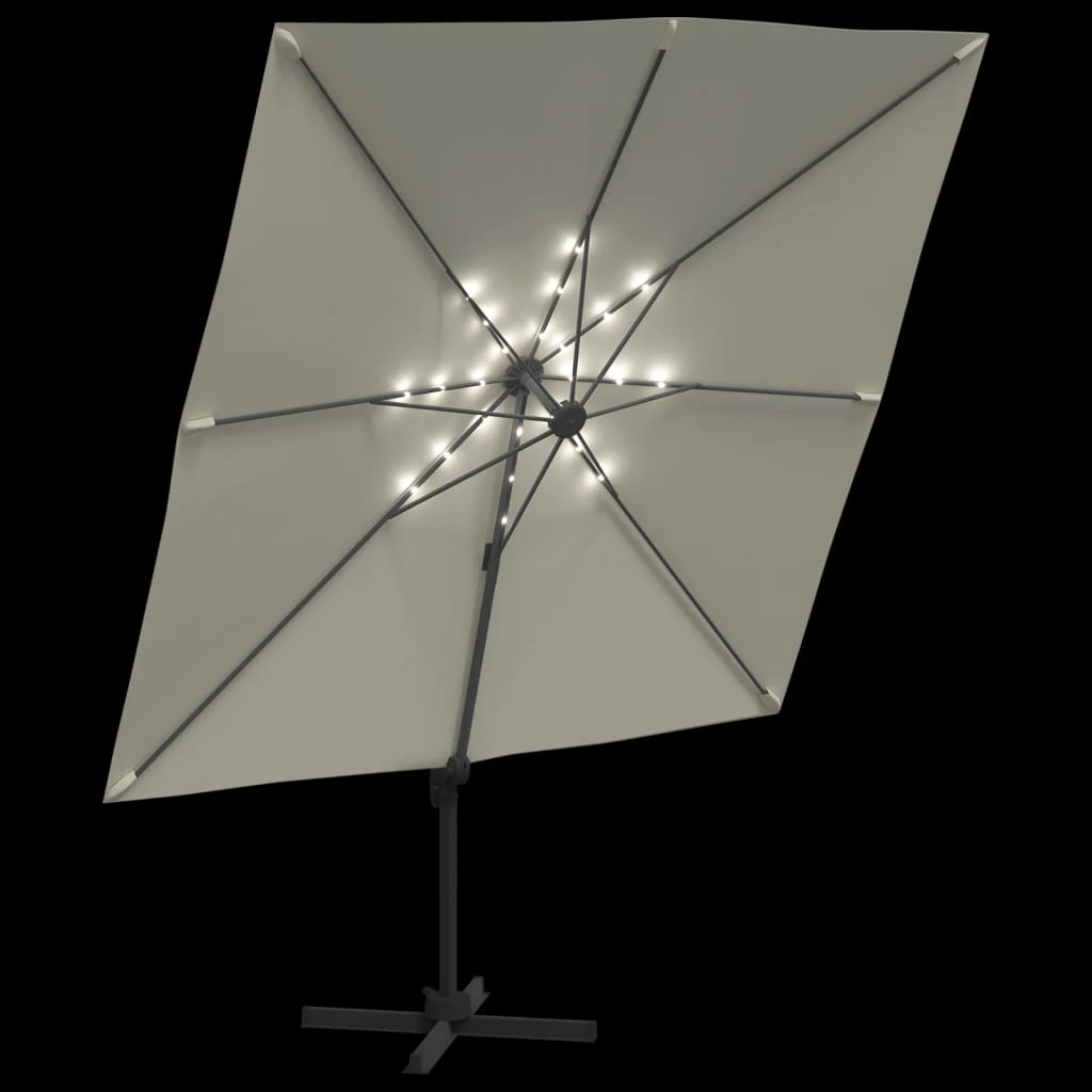 Zweefparasol met LED-verlichting 400x300 cm zandwit