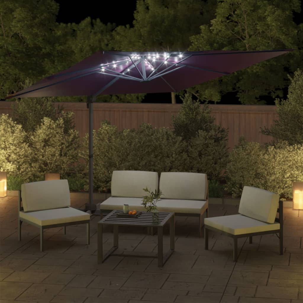 Zweefparasol met LED-verlichting 400x300 cm bordeauxrood