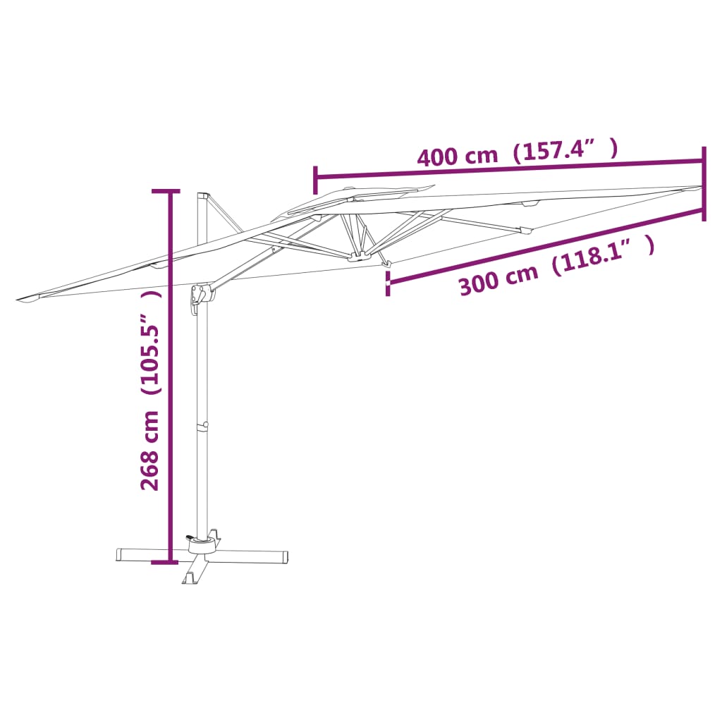 Zweefparasol met dubbel dak 400x300 cm zandwit