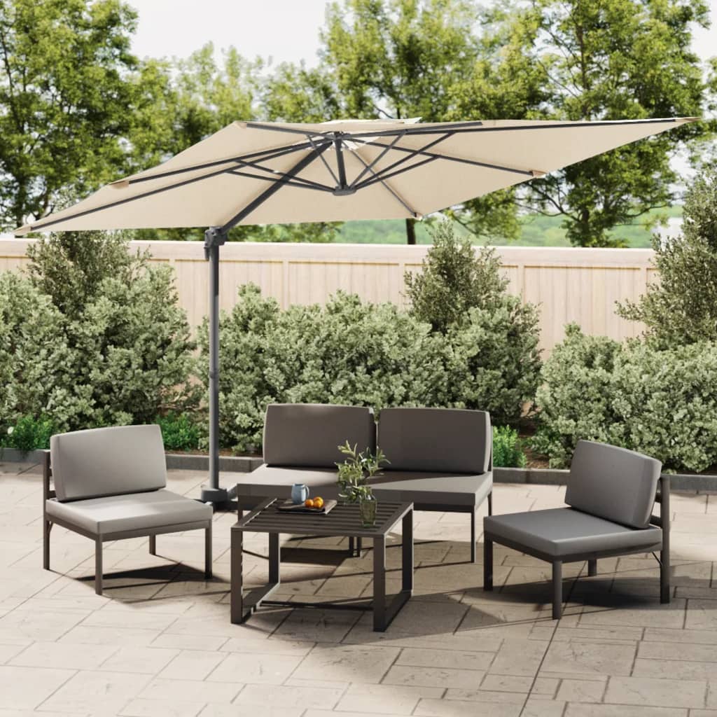 Zweefparasol met dubbel dak 400x300 cm zandwit