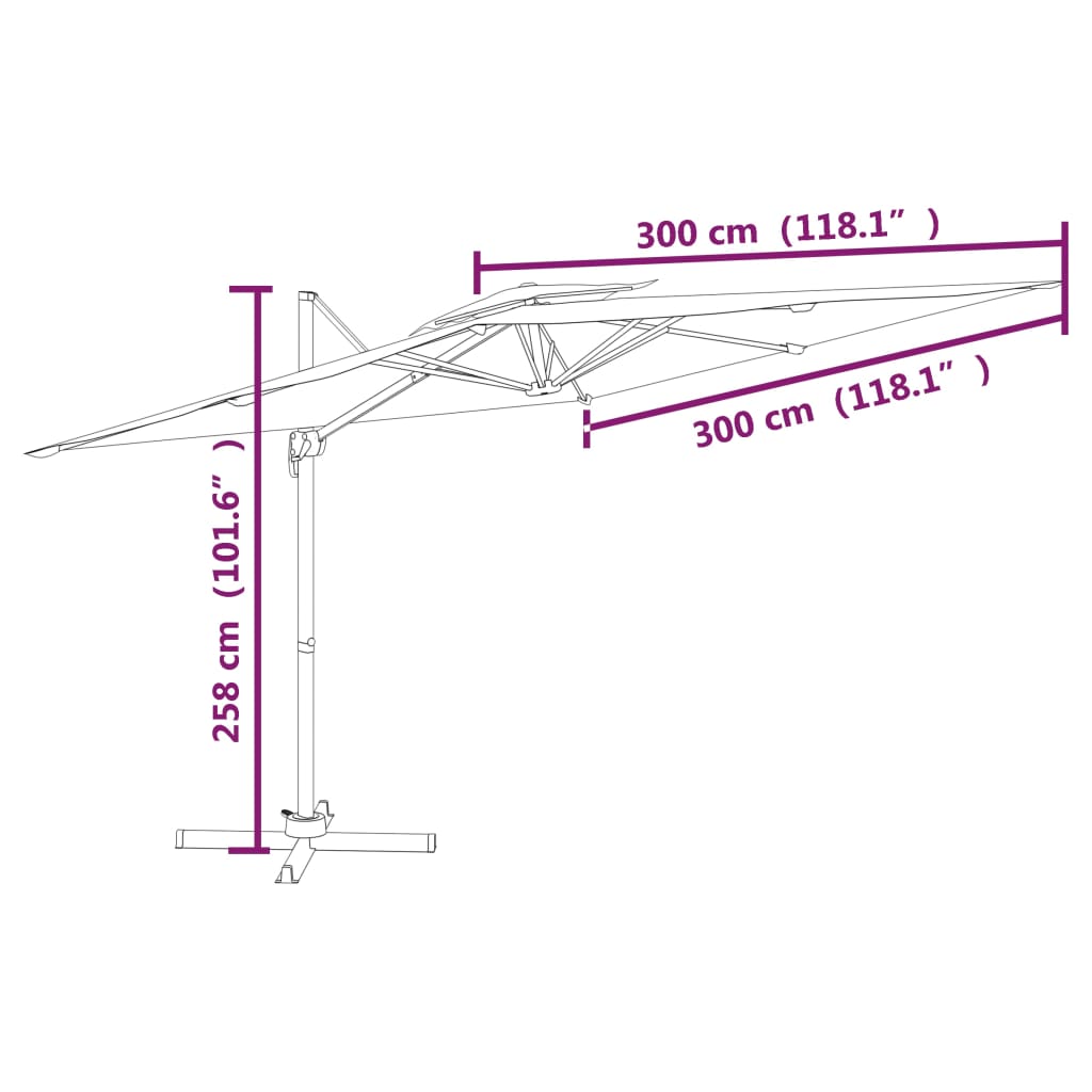 Zweefparasol met dubbel dak 300x300 cm zwart