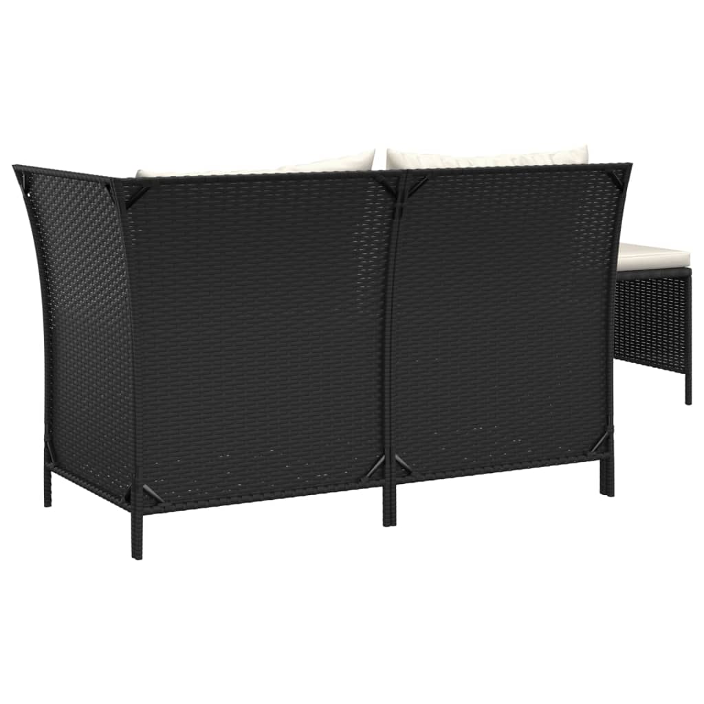 3-delige Loungeset met kussens poly rattan zwart